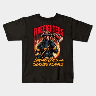 Firefighters - Saving Lives and Chasing Flames Kids T-Shirt